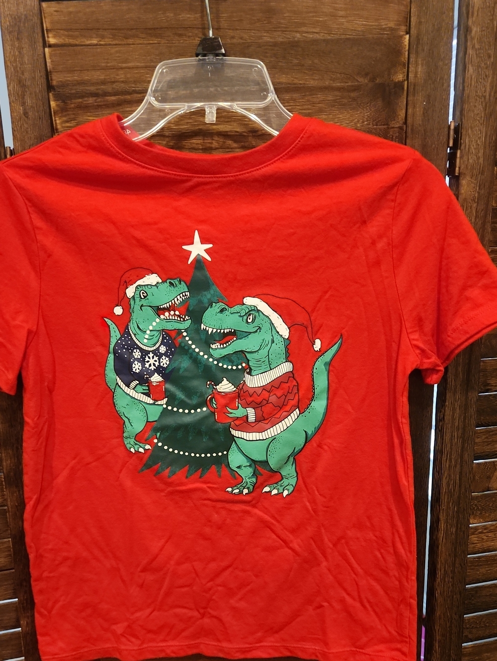 Cat & Jack Red Holiday T-Rex Sweater Tee